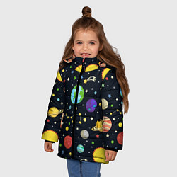 Куртка зимняя для девочки Солнечная система, цвет: 3D-черный — фото 2
