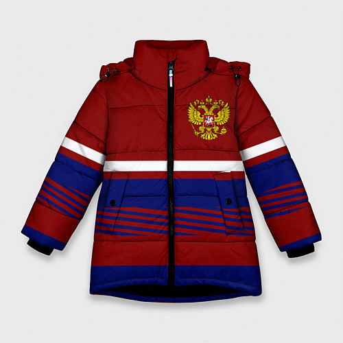 Зимняя куртка для девочки Герб РФ: Красный стиль / 3D-Черный – фото 1