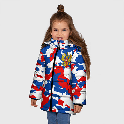 Зимняя куртка для девочки Герб РФ Милитари / 3D-Красный – фото 3
