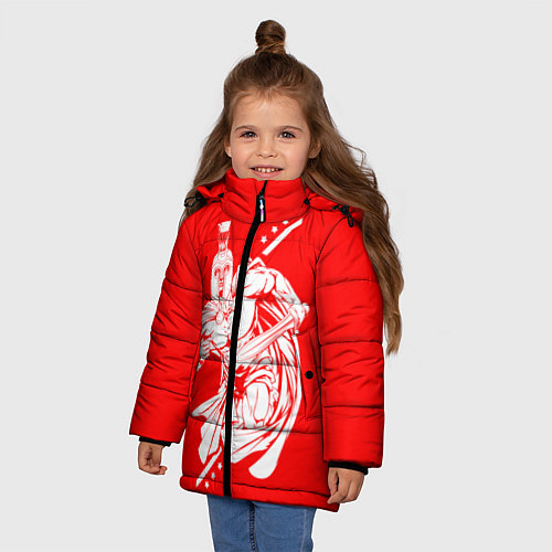 Зимняя куртка для девочки Спартанский гладиатор / 3D-Красный – фото 3