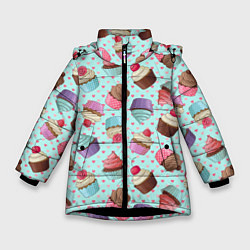 Куртка зимняя для девочки Милые кексики, цвет: 3D-черный