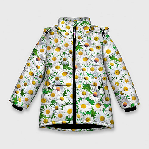 Зимняя куртка для девочки Полевые ромашки / 3D-Черный – фото 1