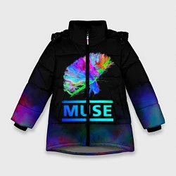 Куртка зимняя для девочки Muse: Neon Flower, цвет: 3D-светло-серый