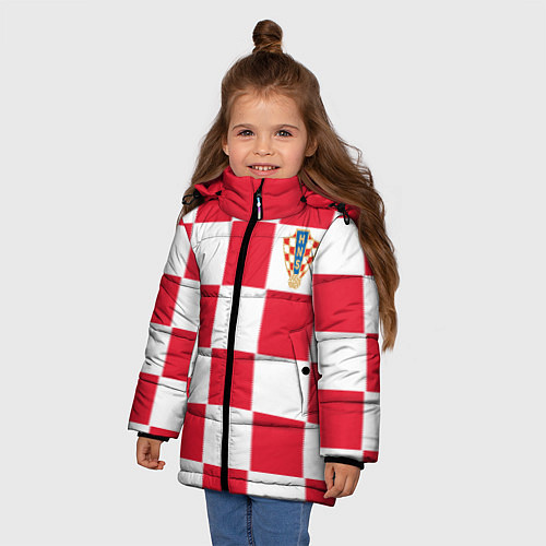 Зимняя куртка для девочки Сборная Хорватии: Домашняя ЧМ-2018 / 3D-Красный – фото 3