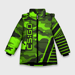Куртка зимняя для девочки CS:GO Light Green Camo, цвет: 3D-черный