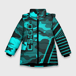 Куртка зимняя для девочки CS:GO Blue Camo, цвет: 3D-черный