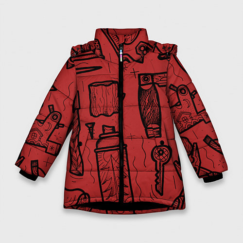 Зимняя куртка для девочки Инструменты мужика / 3D-Черный – фото 1