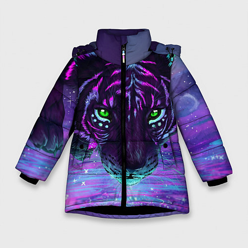 Зимняя куртка для девочки Неоновый тигр / 3D-Черный – фото 1
