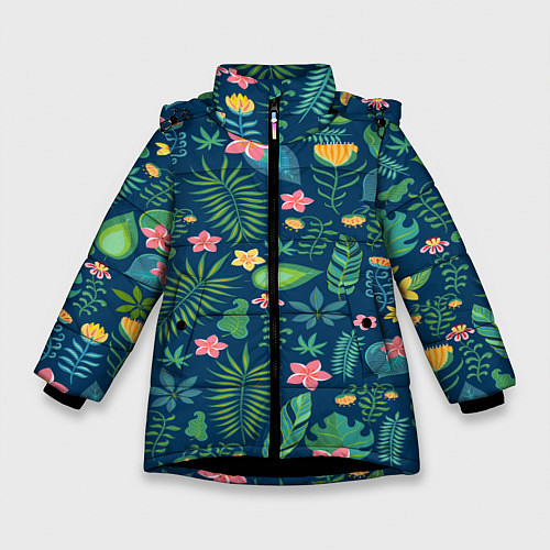 Зимняя куртка для девочки Тропический лес / 3D-Черный – фото 1