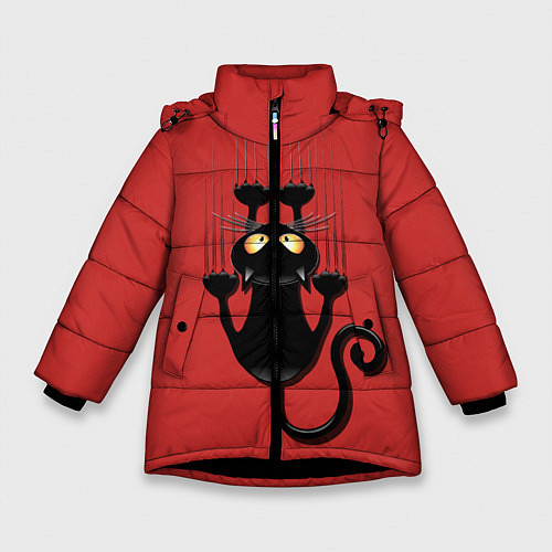 Зимняя куртка для девочки Черный кот / 3D-Черный – фото 1