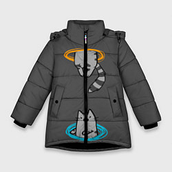 Куртка зимняя для девочки Кот в Портале, цвет: 3D-черный