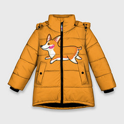 Куртка зимняя для девочки Бегущий корги, цвет: 3D-черный