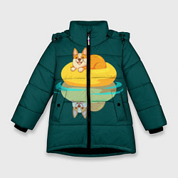 Куртка зимняя для девочки Корги на пончике, цвет: 3D-черный