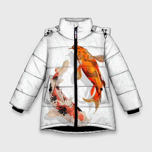 Зимняя куртка для девочки Рыбы удачи / 3D-Черный – фото 1