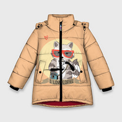 Куртка зимняя для девочки Raccoon Love Coffee, цвет: 3D-красный