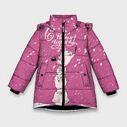 Куртка зимняя для девочки Новогодние поросята, цвет: 3D-черный