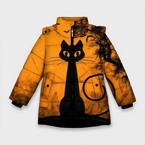 Зимняя куртка для девочки Halloween Cat / 3D-Черный – фото 1