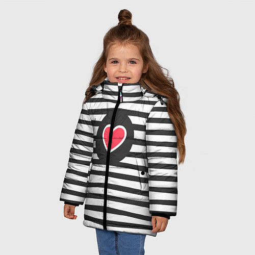 Зимняя куртка для девочки Сердце в полоску / 3D-Красный – фото 3