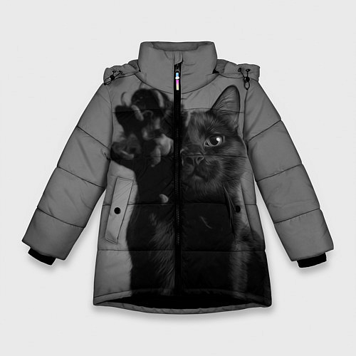 Зимняя куртка для девочки Черный котик / 3D-Черный – фото 1