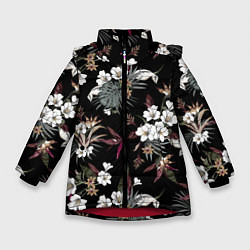Зимняя куртка для девочки Белые цветы в темноте