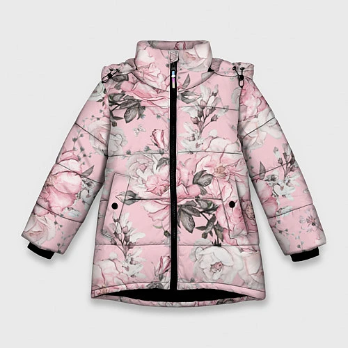 Зимняя куртка для девочки Розовые розы / 3D-Черный – фото 1