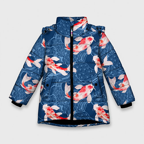Зимняя куртка для девочки Карпы кои / 3D-Черный – фото 1