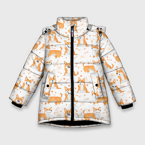 Зимняя куртка для девочки Вельш Корги / 3D-Черный – фото 1
