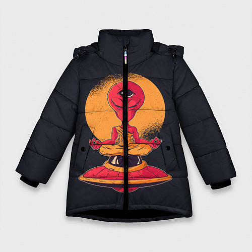 Зимняя куртка для девочки Пришелец-медитатор / 3D-Черный – фото 1