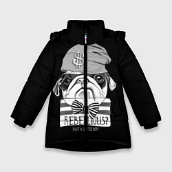 Куртка зимняя для девочки Мопс бандит, цвет: 3D-черный