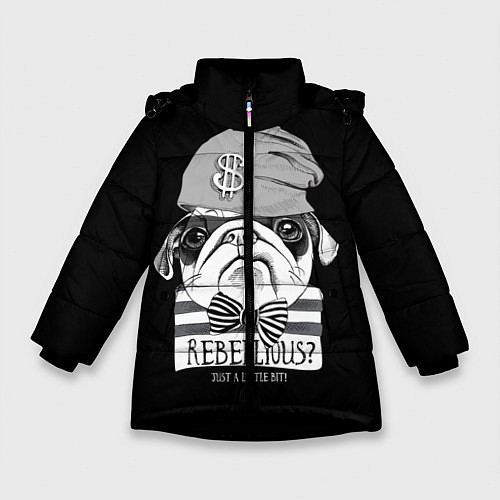 Зимняя куртка для девочки Мопс бандит / 3D-Черный – фото 1