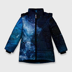 Куртка зимняя для девочки Синий космос, цвет: 3D-черный