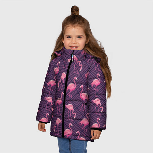 Зимняя куртка для девочки Фиолетовые фламинго / 3D-Красный – фото 3