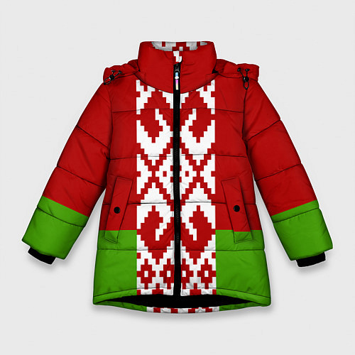 Зимняя куртка для девочки Беларусь флаг / 3D-Черный – фото 1