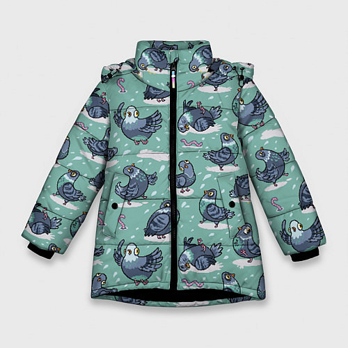 Зимняя куртка для девочки Голуби и червяки / 3D-Черный – фото 1