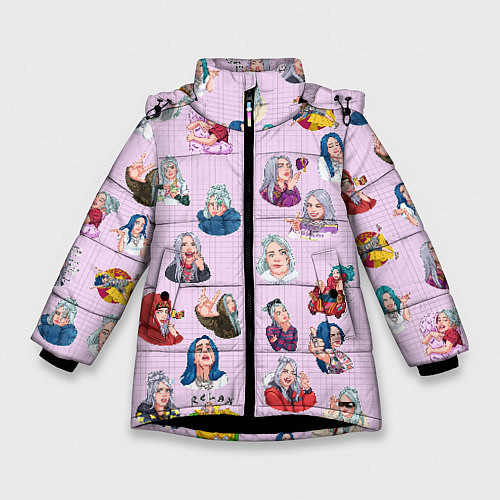 Зимняя куртка для девочки BILLIE EILISH: Stickers / 3D-Черный – фото 1