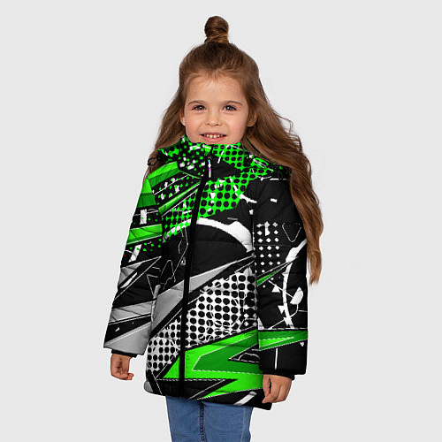 Зимняя куртка для девочки Black and green corners / 3D-Красный – фото 3