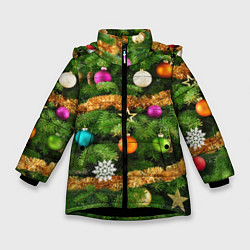 Куртка зимняя для девочки Живая новогодняя ёлка, цвет: 3D-черный