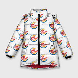 Зимняя куртка для девочки OK boomer logo