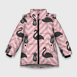 Куртка зимняя для девочки Черный фламинго арт, цвет: 3D-светло-серый
