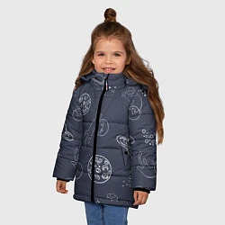 Куртка зимняя для девочки Космо киски, цвет: 3D-черный — фото 2