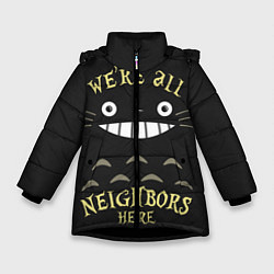 Куртка зимняя для девочки Were all Nelghbors, цвет: 3D-черный