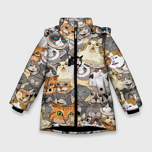 Зимняя куртка для девочки ALL CATS MEMES / 3D-Черный – фото 1