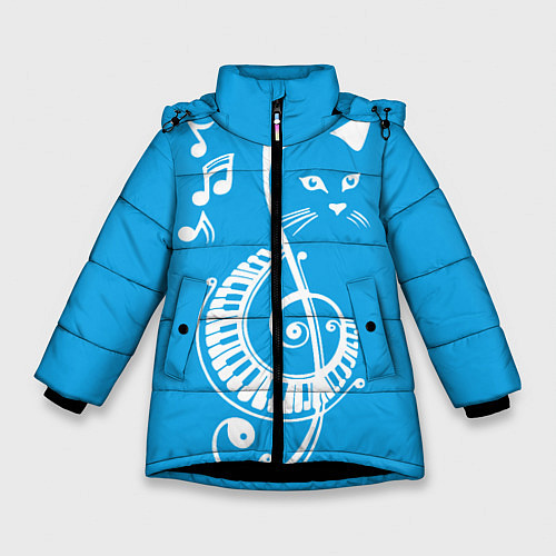 Зимняя куртка для девочки Котик Меломан голубой / 3D-Черный – фото 1