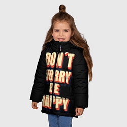 Куртка зимняя для девочки Не волнуйся, будь счастлив, цвет: 3D-черный — фото 2