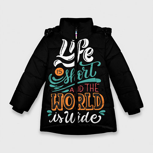 Зимняя куртка для девочки Жизнь коротка, а мир безумен / 3D-Черный – фото 1