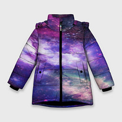 Куртка зимняя для девочки Фрактал космос, цвет: 3D-черный