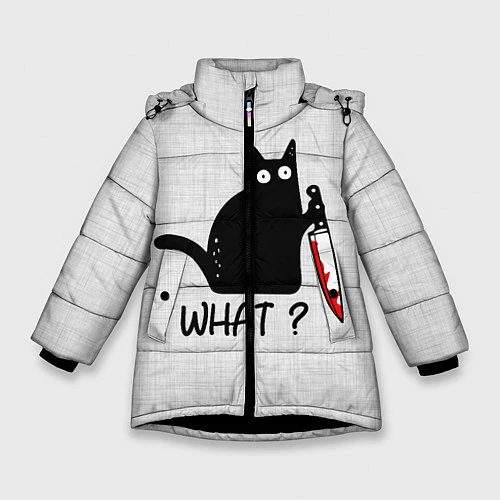 Зимняя куртка для девочки What cat / 3D-Черный – фото 1