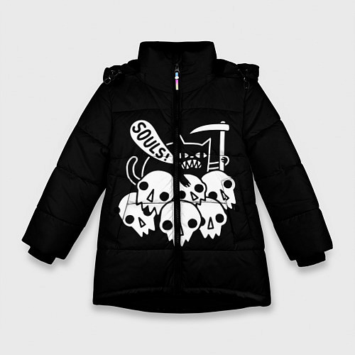 Зимняя куртка для девочки Котик / 3D-Черный – фото 1