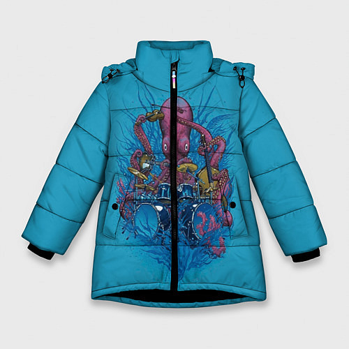 Зимняя куртка для девочки Осьминог барабанщик / 3D-Черный – фото 1