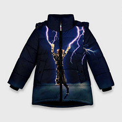 Куртка зимняя для девочки ГРОЗНЫЙ КОШАК, цвет: 3D-черный